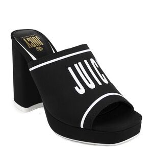 NWT Juicy Couture Girly Black Open Toe Chunky Heel in Black & White